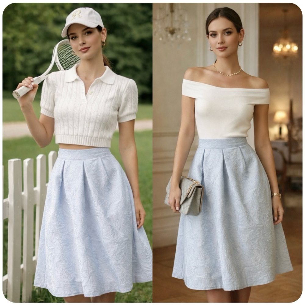 Hunter Bell Alexis Skirt Pleated Embossed Midi Flare Tuckernuck Preppy Fairycore